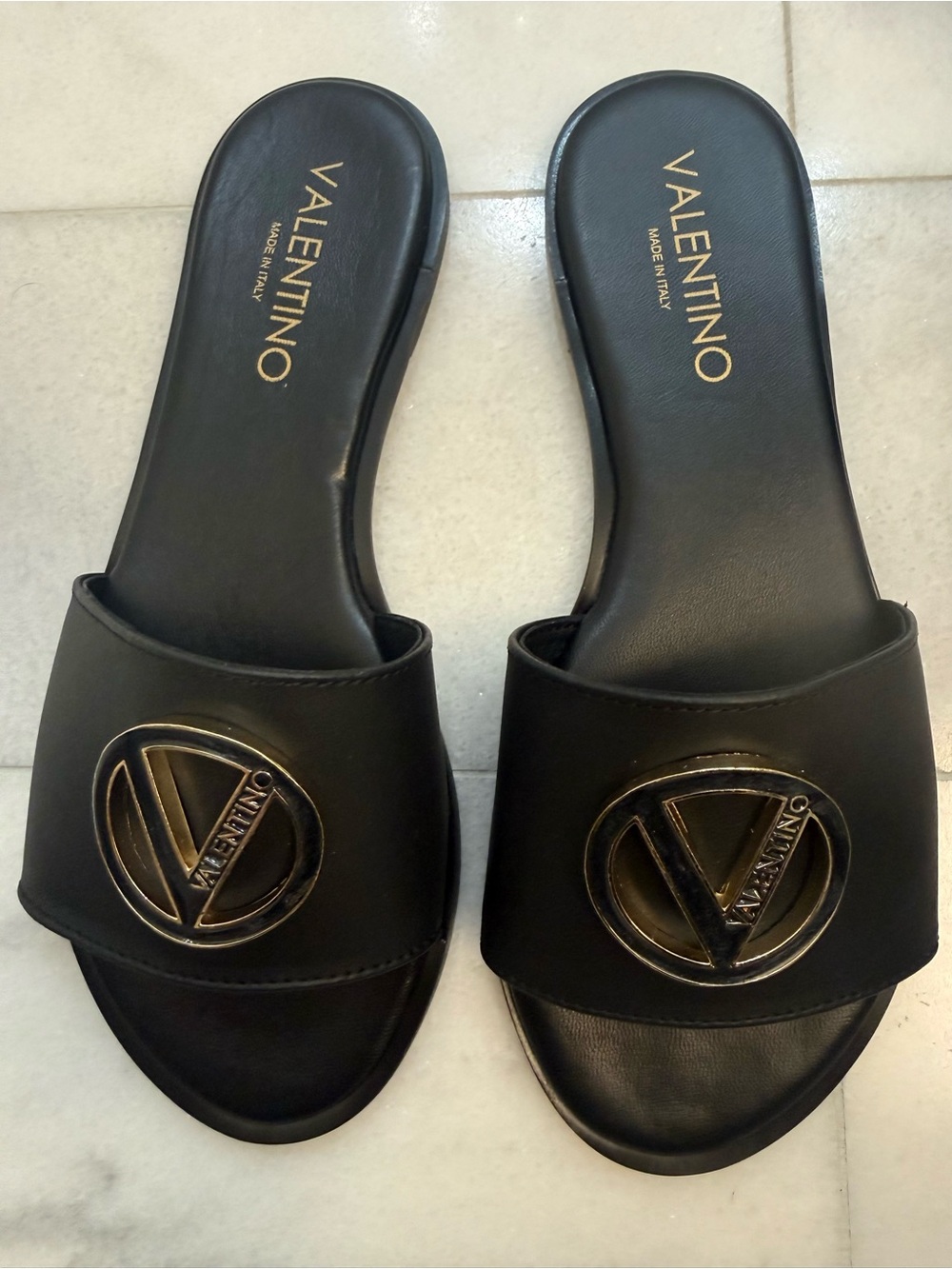 Mario Valentino Black Leather Slide Sandal